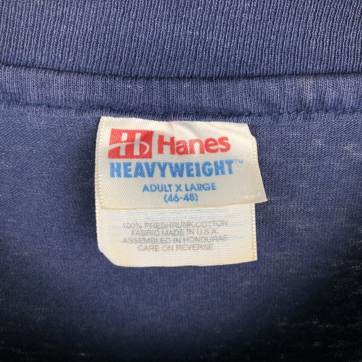 90'S Hanes Heavyweight Logo Print T-Shirt, Made in USA, Men's XL equivalent, Vintage cotton navy blue type Vintage Second Hand