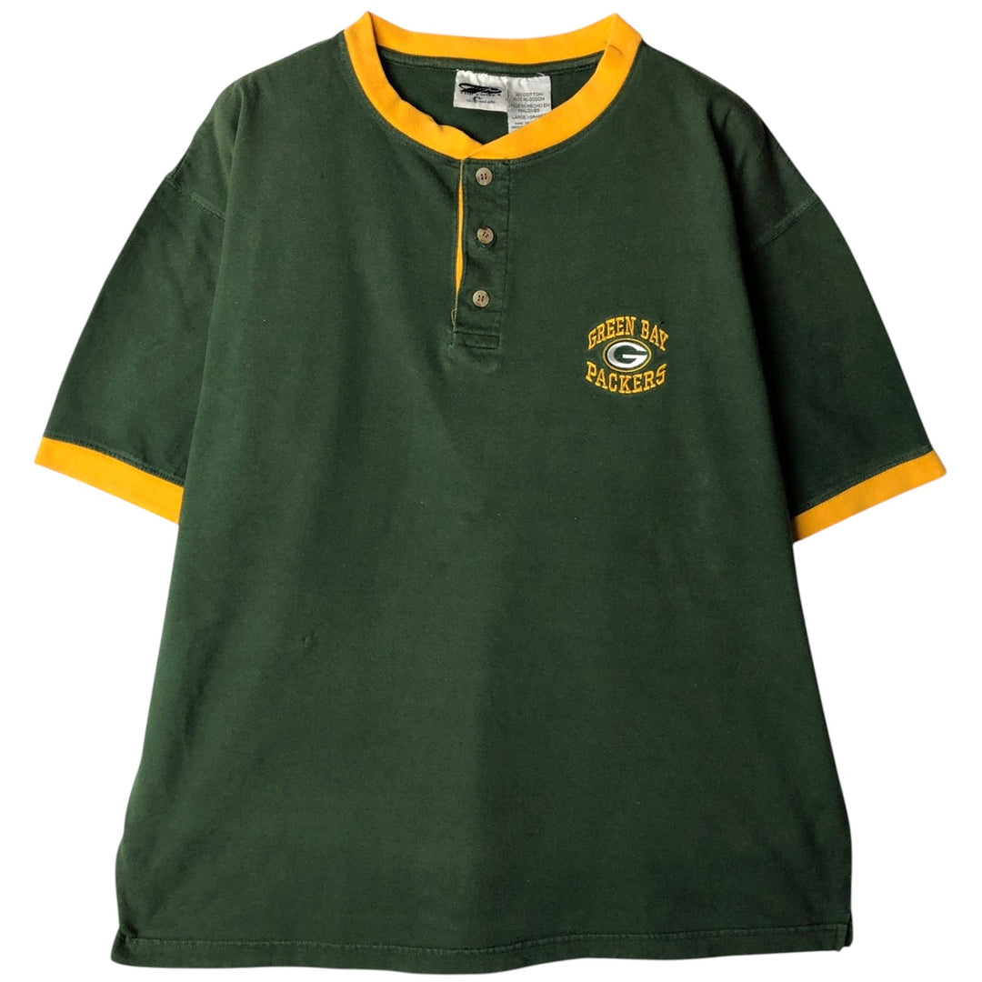THE EDGE NFL GREEN BAY PACKERS Green Bay Packers Henley Neck Logo T-Shirt (Men's Size L) cotton green type Vintage Second Hand