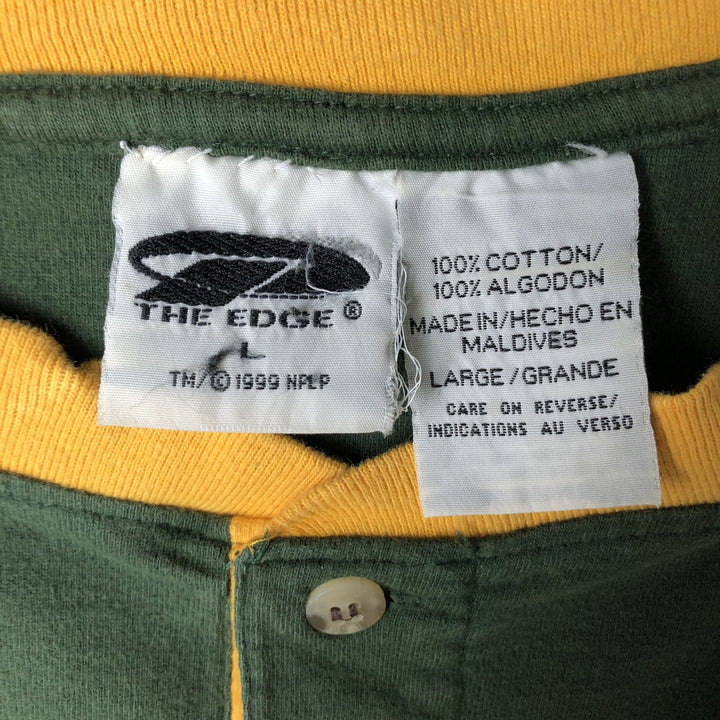 THE EDGE NFL GREEN BAY PACKERS Green Bay Packers Henley Neck Logo T-Shirt (Men's Size L) cotton green type Vintage Second Hand