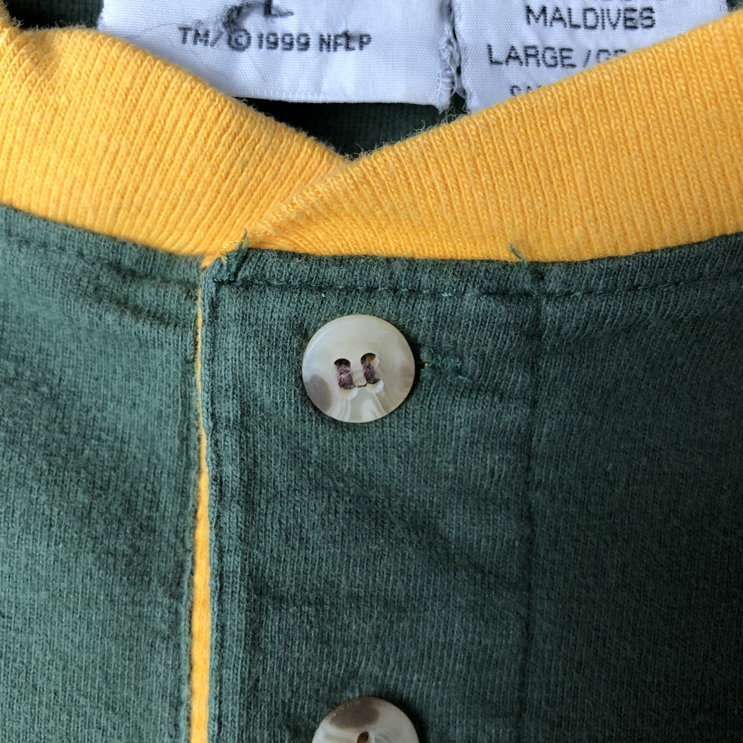 THE EDGE NFL GREEN BAY PACKERS Green Bay Packers Henley Neck Logo T-Shirt (Men's Size L) cotton green type Vintage Second Hand