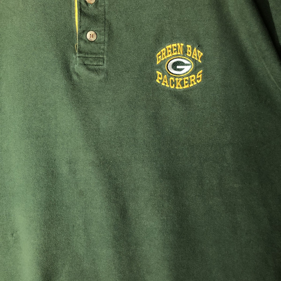 THE EDGE NFL GREEN BAY PACKERS Green Bay Packers Henley Neck Logo T-Shirt (Men's Size L) cotton green type Vintage Second Hand
