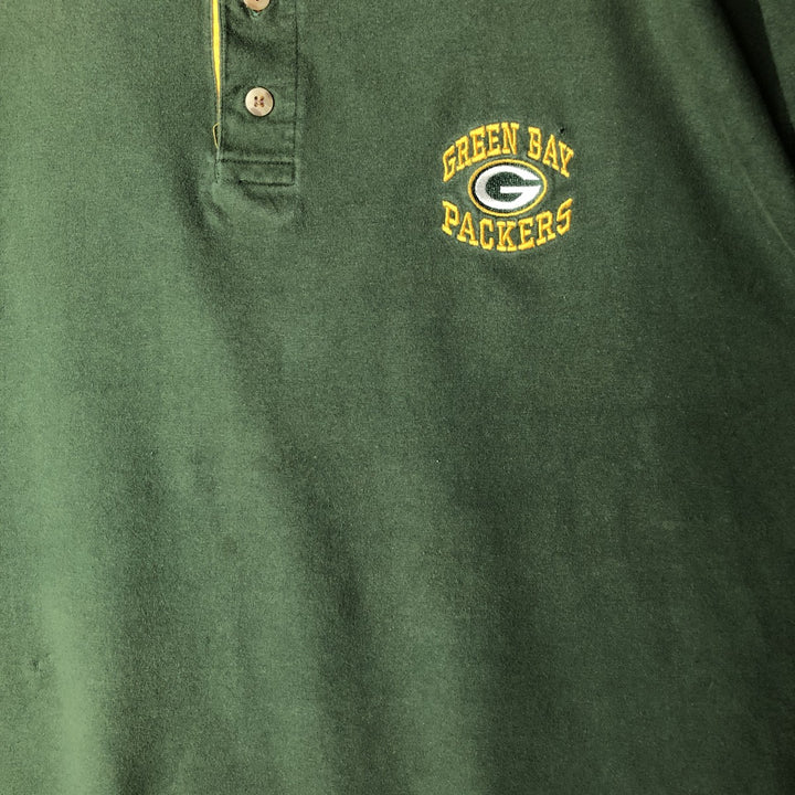 THE EDGE NFL GREEN BAY PACKERS Green Bay Packers Henley Neck Logo T-Shirt (Men's Size L) cotton green type Vintage Second Hand