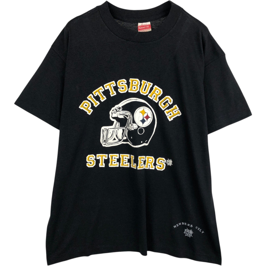 90'S Royal First Class NFL Pittsburgh Steelers Sports Print T-Shirt, Made in USA, Men's Size L (Equivalent), Vintage polyester black type Vintage Second Hand