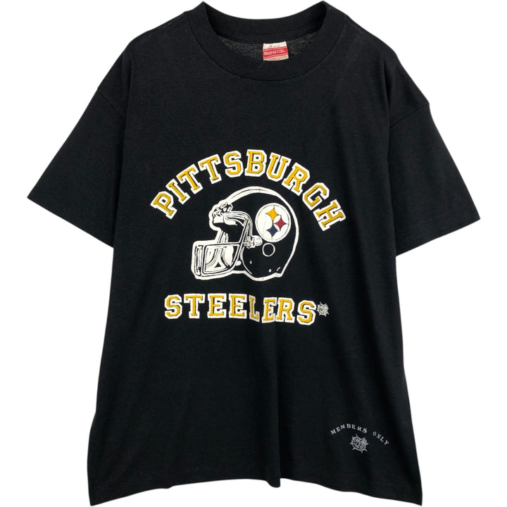90'S Royal First Class NFL Pittsburgh Steelers Sports Print T-Shirt, Made in USA, Men's Size L (Equivalent), Vintage polyester black type Vintage Second Hand