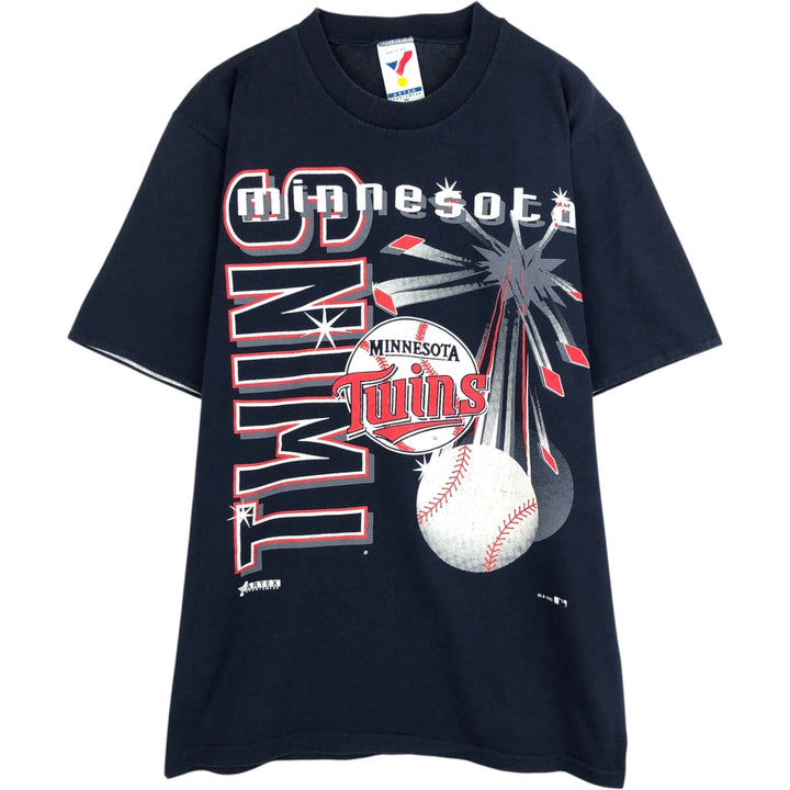 90'S ARTEX MLB MINNESOTA TWINS Sports Print T-Shirt, Made in USA, Vintage cotton navy blue type Vintage Second Hand