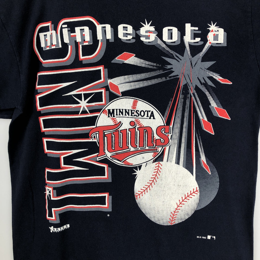 90'S ARTEX MLB MINNESOTA TWINS Sports Print T-Shirt, Made in USA, Vintage cotton navy blue type Vintage Second Hand