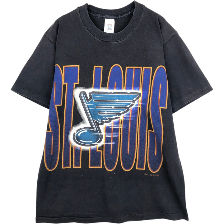 90'S LOGO7 NHL ST. LOUIS BLUES Logo Print T-Shirt, Men's Size M (Equivalent), Vintage cotton black type Vintage Second Hand