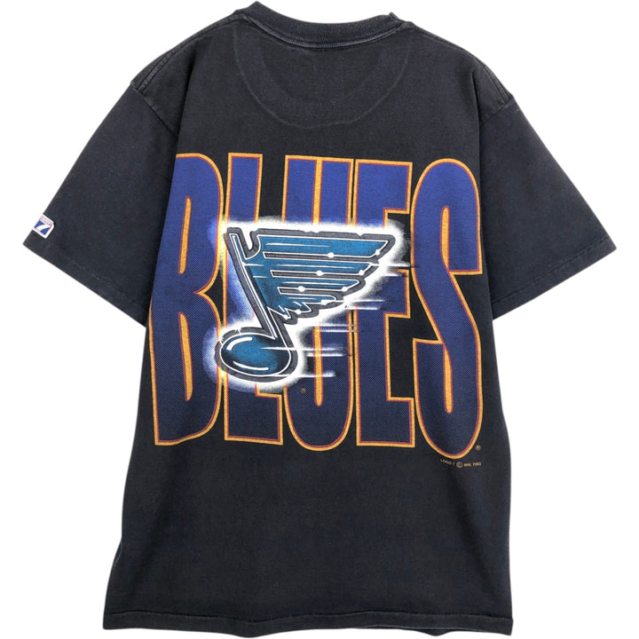 90'S LOGO7 NHL ST. LOUIS BLUES Logo Print T-Shirt, Men's Size M (Equivalent), Vintage cotton black type Vintage Second Hand