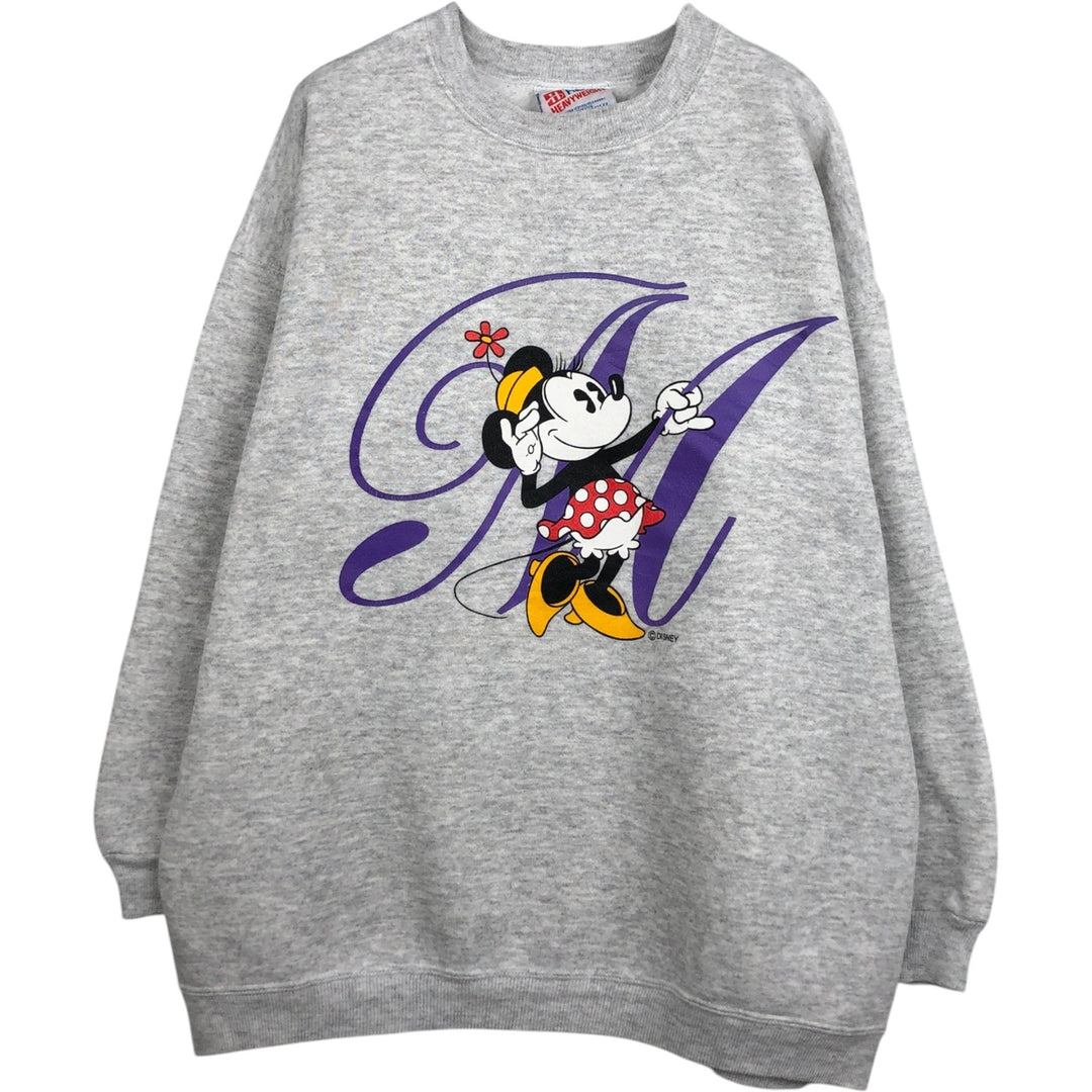 90'S Hanes Heavyweight Minnie Mouse Character Sweatshirt, Made in USA, Men's Size L (approx.), Vintage cotton gray type Vintage Second Hand