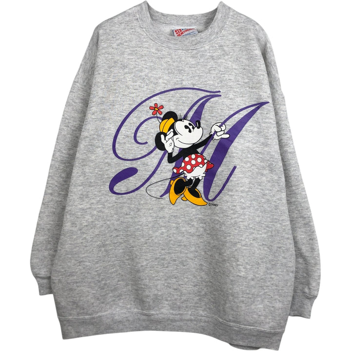 90'S Hanes Heavyweight Minnie Mouse Character Sweatshirt, Made in USA, Men's Size L (approx.), Vintage cotton gray type Vintage Second Hand