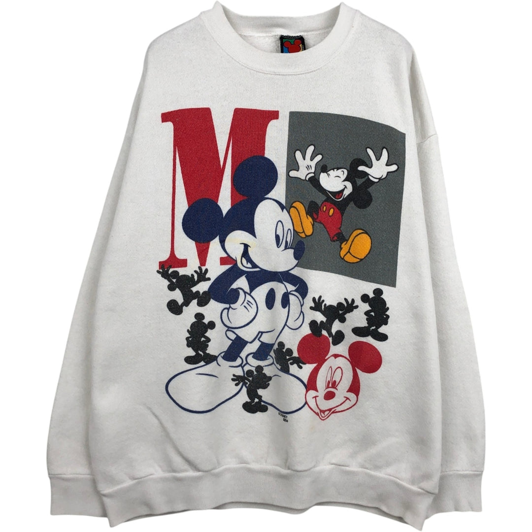 MICKEY UNLIMITED MICKEY MOUSE Mickey Mouse Character Sweatshirt, Made in USA, Men's Size L (approx.) cotton white type Vintage Second Hand