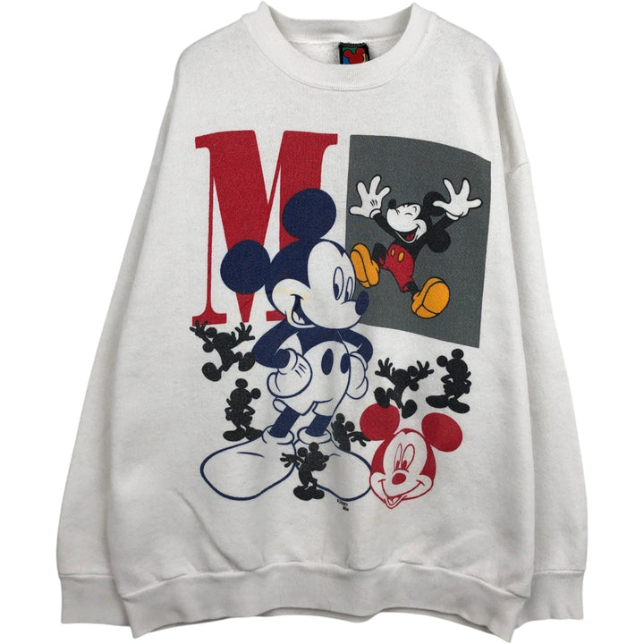 MICKEY UNLIMITED MICKEY MOUSE Mickey Mouse Character Sweatshirt, Made in USA, Men's Size L (approx.) cotton white type Vintage Second Hand