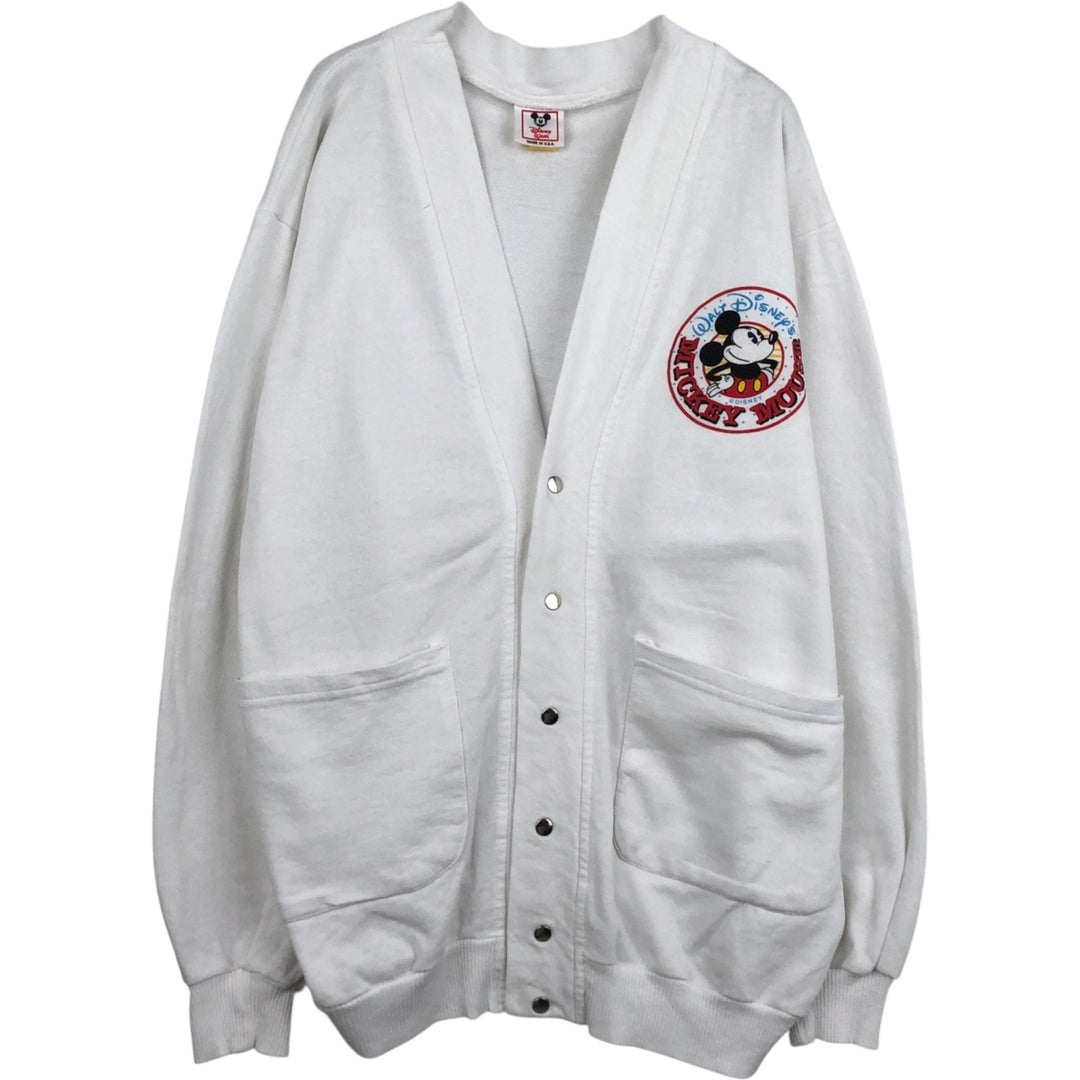 DISNEY MICKEY MOUSE Mickey Mouse Sweat Cardigan, Made in USA, Men's Size M (approx.) polyester white type Vintage Second Hand