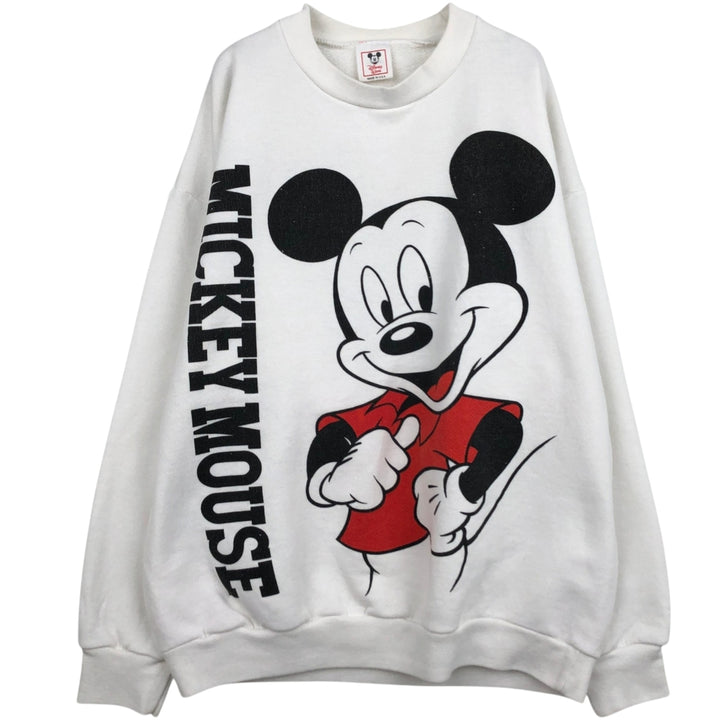 DISNEY MICKEY MOUSE Mickey Mouse Print Character Sweatshirt, Made in USA, Men's XL (approx.) unclear white type Vintage Second Hand