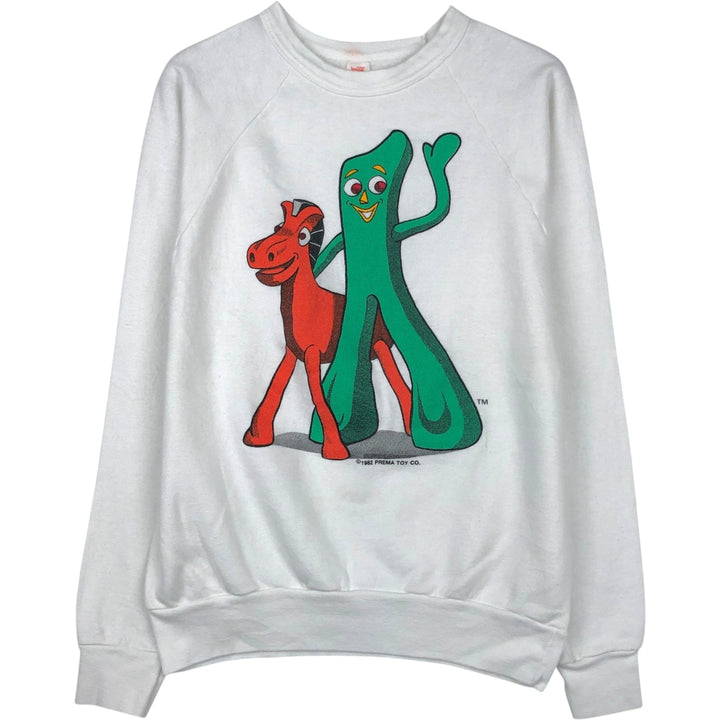 80'S Marm Faront Gumby and Porky Character Sweatshirt, Men's Size XL (Equivalent), Vintage cotton white type Vintage Second Hand