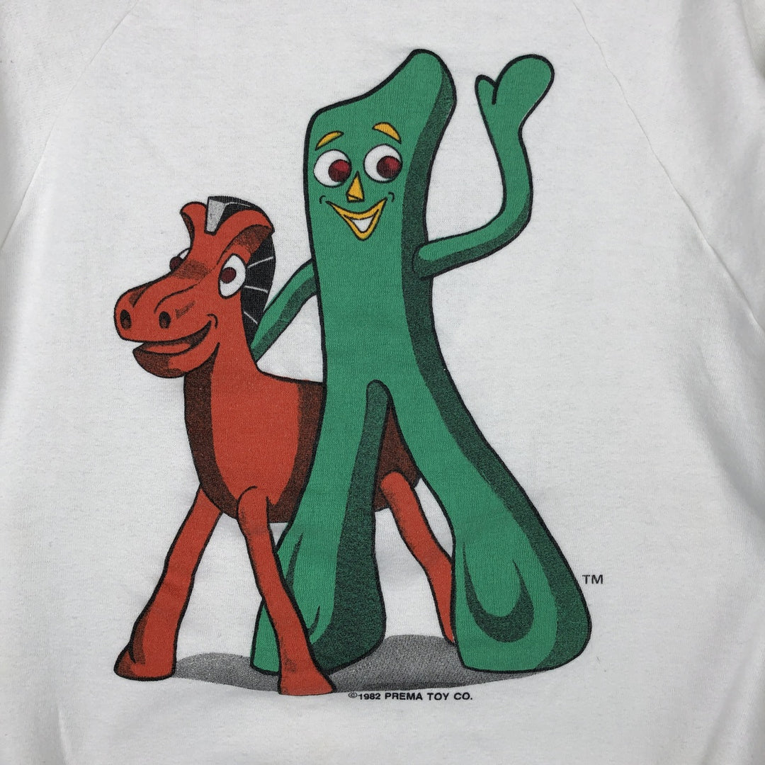 80'S Marm Faront Gumby and Porky Character Sweatshirt, Men's Size XL (Equivalent), Vintage cotton white type Vintage Second Hand