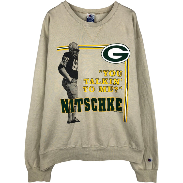 90'S Champion Green Bay Packers Print Sweatshirt, Men's XXL equivalent, Vintage cotton Beige type Vintage Second Hand