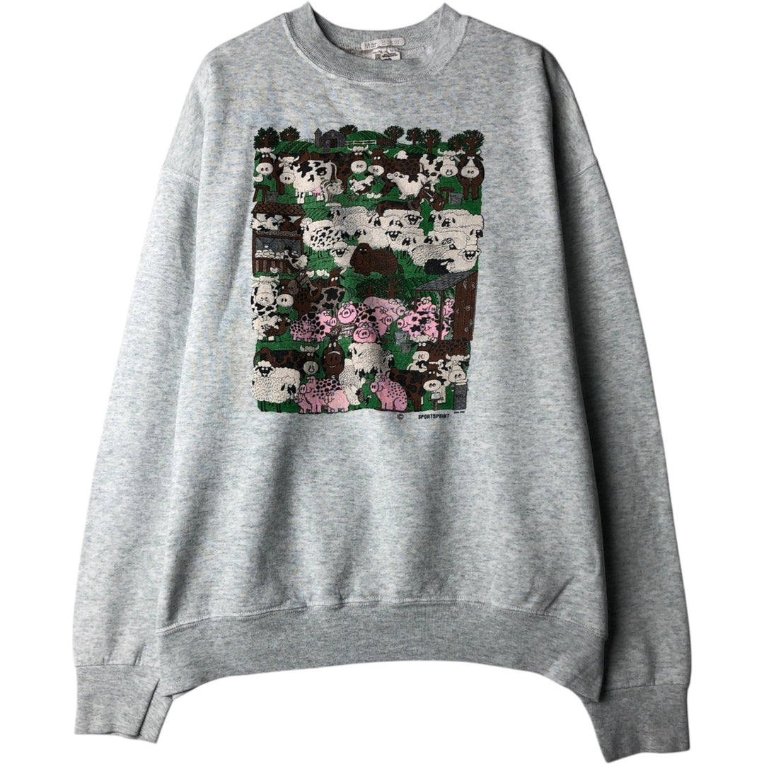 Vintage 90'S Fruit of the Loom print sweatshirt, made in the USA, men's size XXL cotton gray type Vintage Second Hand