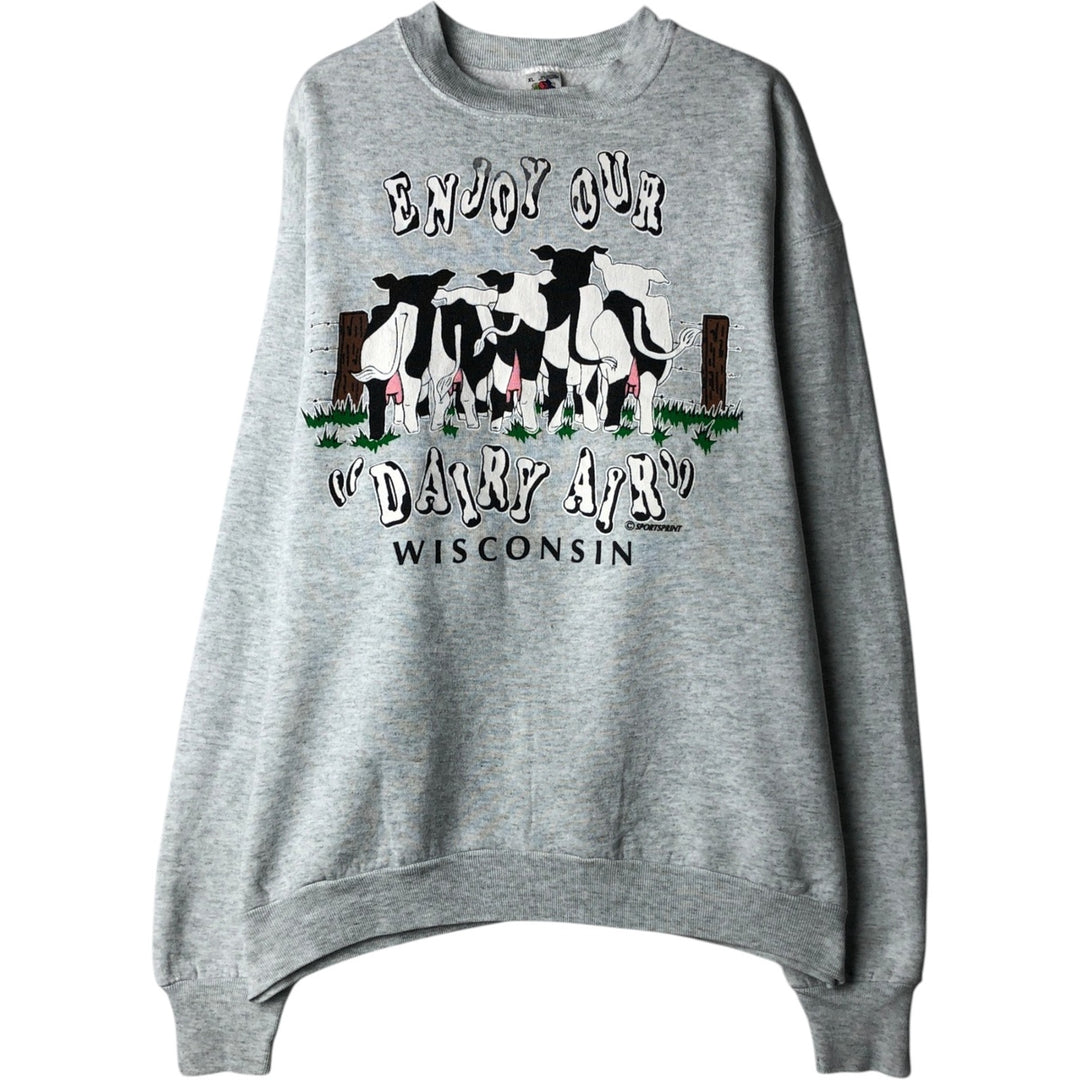 90'S Fruit of the Loom printed sweatshirt, made in the USA, men's XL size, vintage cotton gray type Vintage Second Hand
