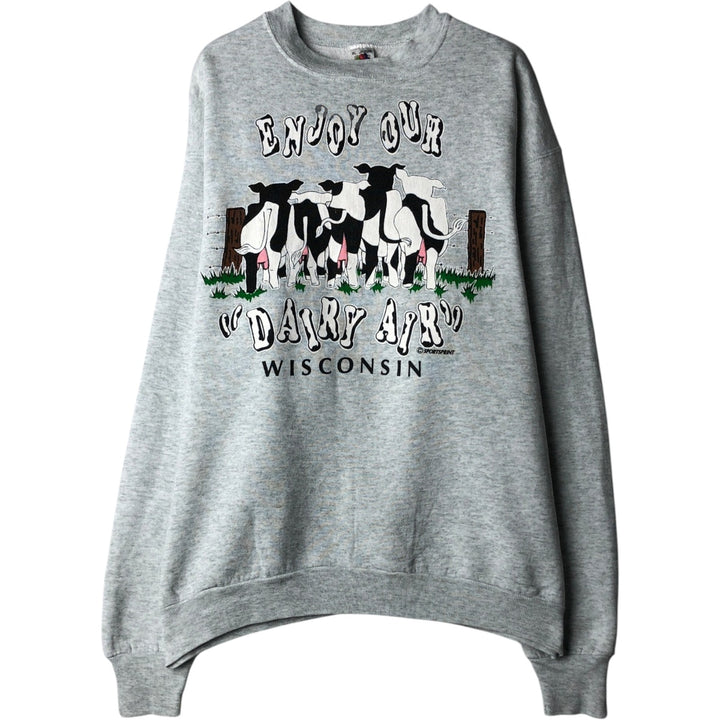 90'S Fruit of the Loom printed sweatshirt, made in the USA, men's XL size, vintage cotton gray type Vintage Second Hand