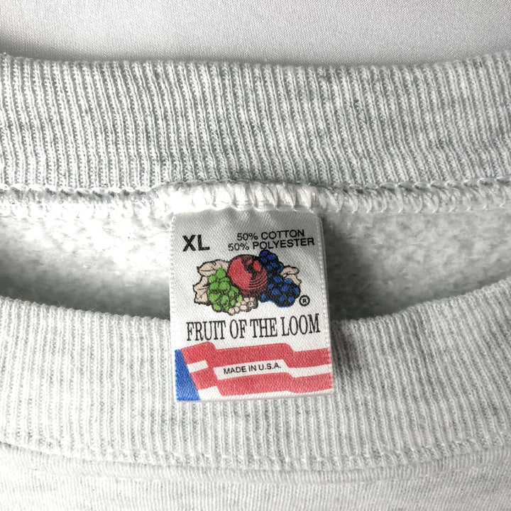 90'S Fruit of the Loom printed sweatshirt, made in the USA, men's XL size, vintage cotton gray type Vintage Second Hand