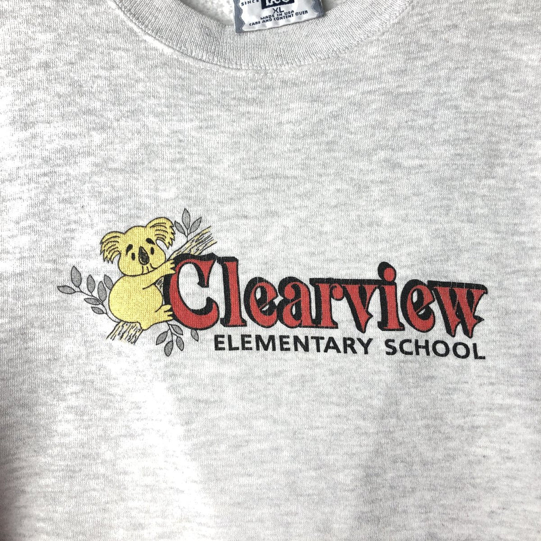 90'S Clearview Elementary School Print Sweatshirt, Made in USA, Men's Size XL (approx.) cotton gray type Vintage Second Hand