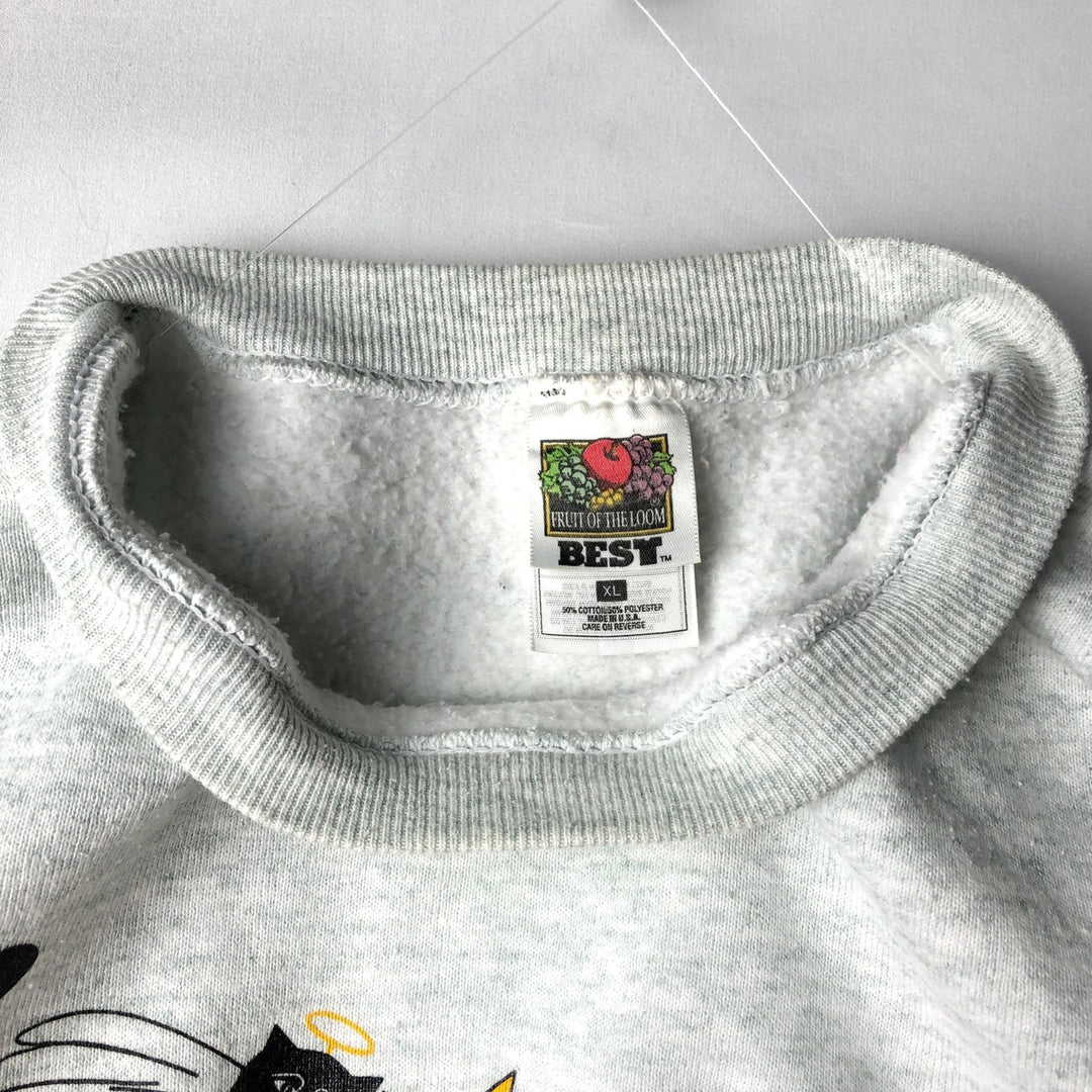 90'S Fruit of the Loom Best Print Sweatshirt, Made in USA, Men's XL, Vintage cotton gray type Vintage Second Hand