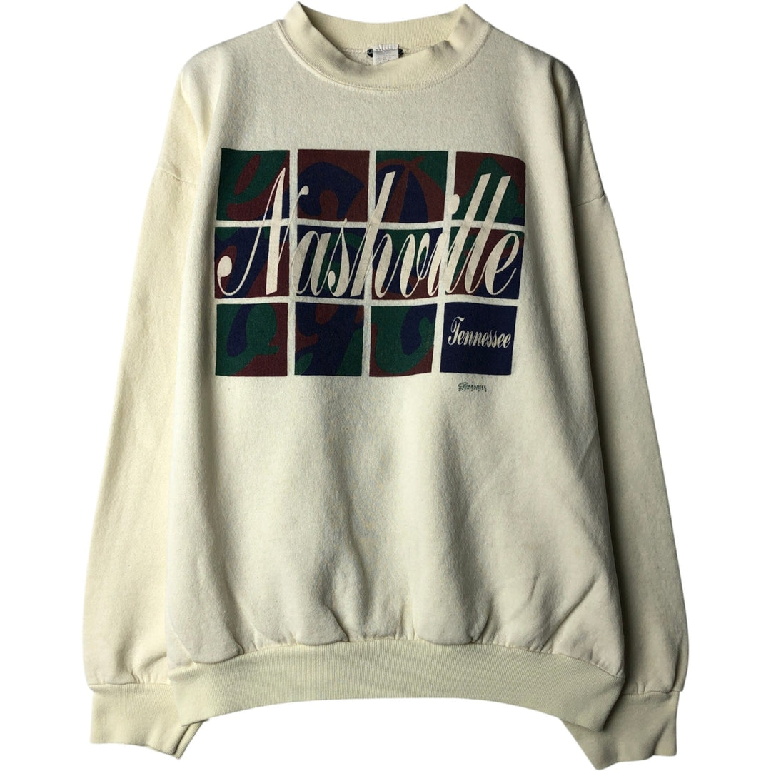 Tennessee Nashville Print Sweatshirt, Made in USA, Men's XL (approx.) cotton pale white type Vintage Second Hand
