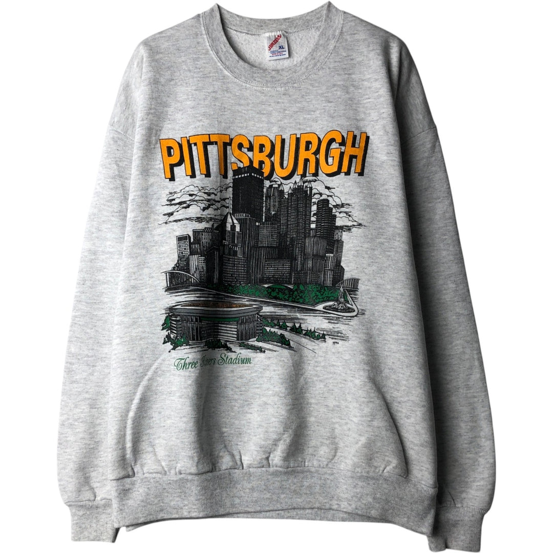 Jerzees Three Rivers Stadium Print Sweatshirt, Made in USA, Men's XL (approx.), Vintage. cotton gray type Vintage Second Hand