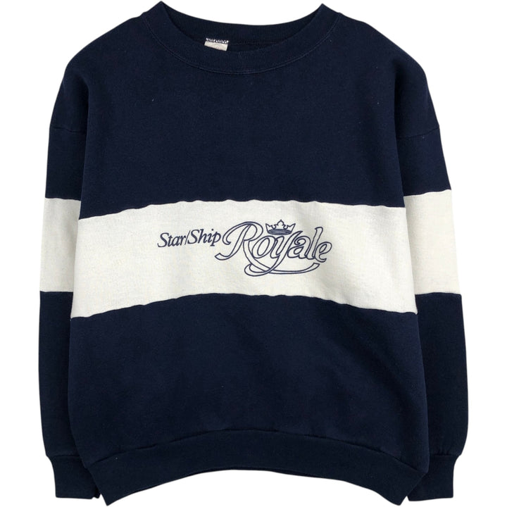 Two-tone printed sweatshirt, made in the USA, men's size L equivalent. acrylic navy blue type Vintage Second Hand
