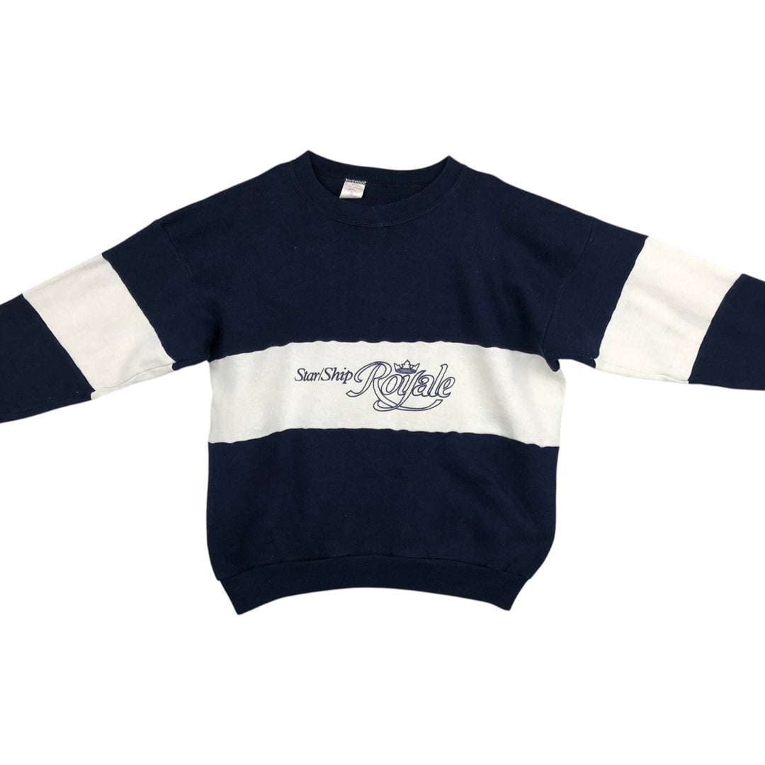 Two-tone printed sweatshirt, made in the USA, men's size L equivalent. acrylic navy blue type Vintage Second Hand