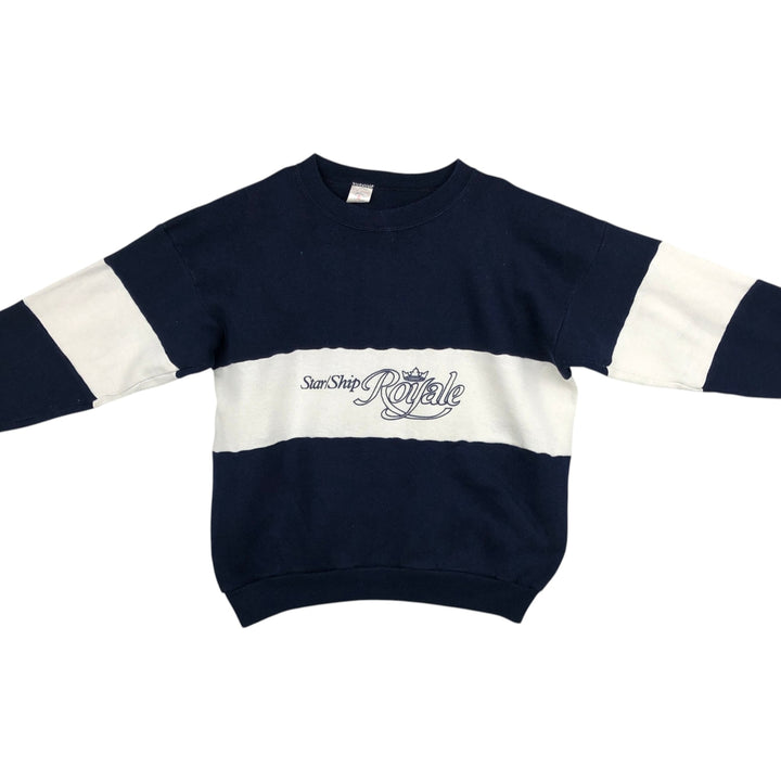 Two-tone printed sweatshirt, made in the USA, men's size L equivalent. acrylic navy blue type Vintage Second Hand