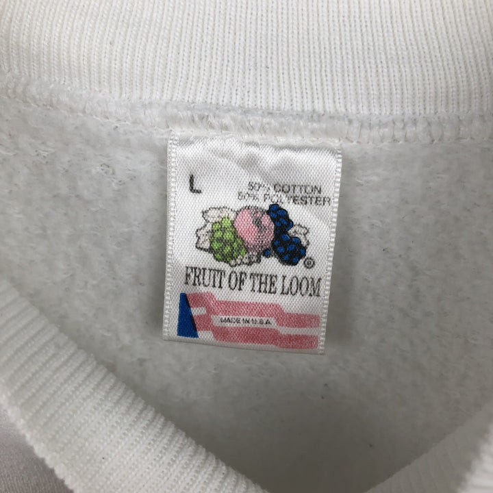 90'S Fruit of the Loom printed sweatshirt, made in the USA, men's size L, vintage cotton white type Vintage Second Hand