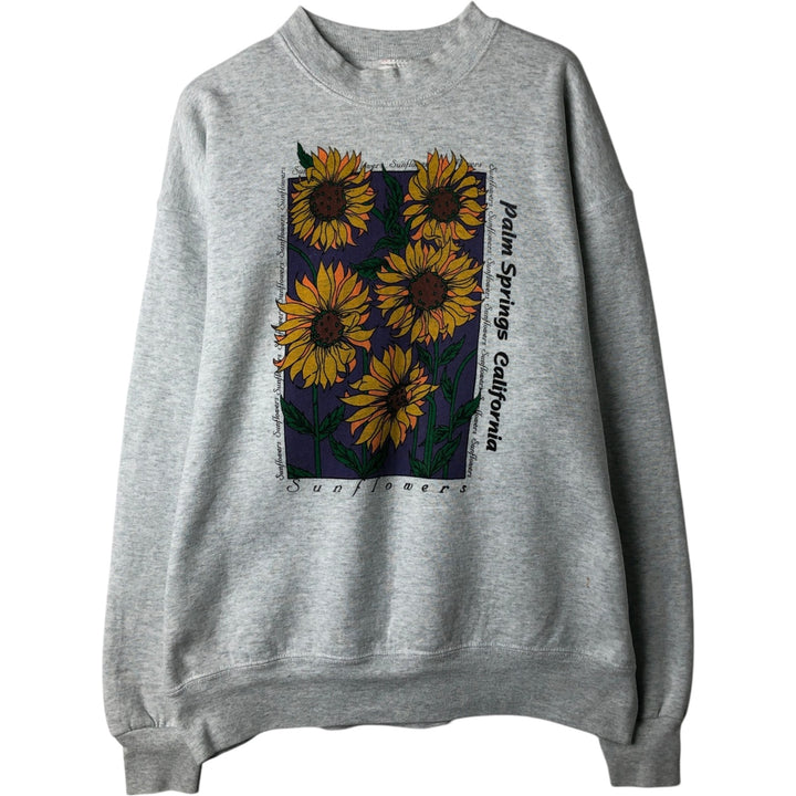 90'S BLD PREMIUM SERIES Floral Print Sweatshirt, Made in USA, Men's XL (approx.) Vintage cotton gray type Vintage Second Hand