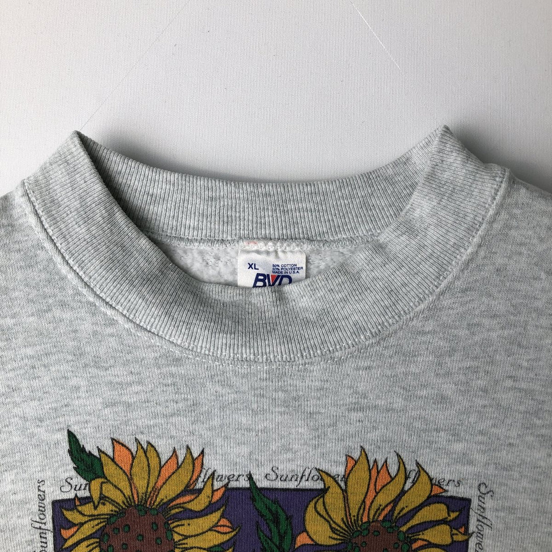 90'S BLD PREMIUM SERIES Floral Print Sweatshirt, Made in USA, Men's XL (approx.) Vintage cotton gray type Vintage Second Hand