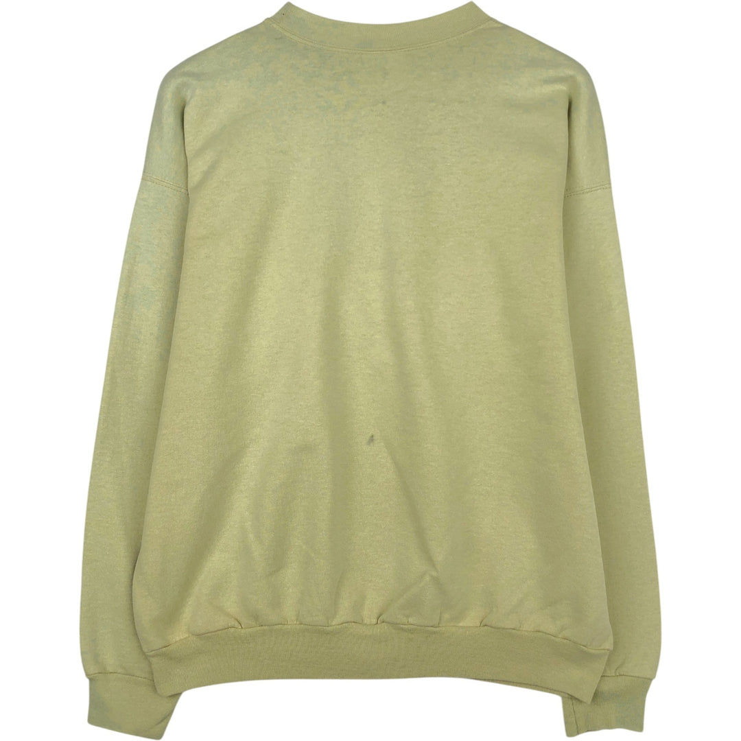 90'S Hanes parody print sweatshirt, men's size L (approx.) cotton Khaki type sage green Vintage Second Hand