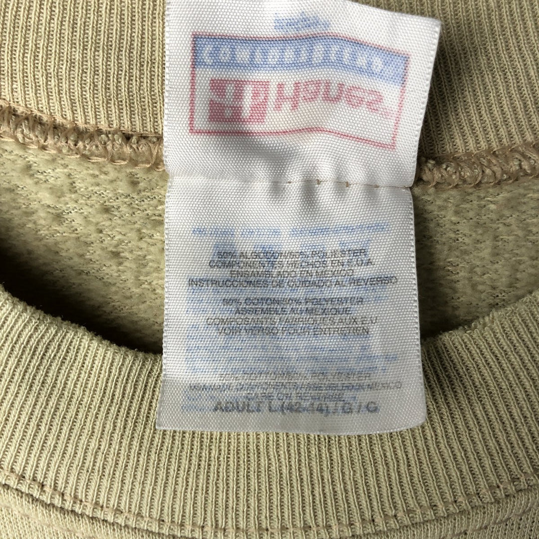 90'S Hanes parody print sweatshirt, men's size L (approx.) cotton Khaki type sage green Vintage Second Hand