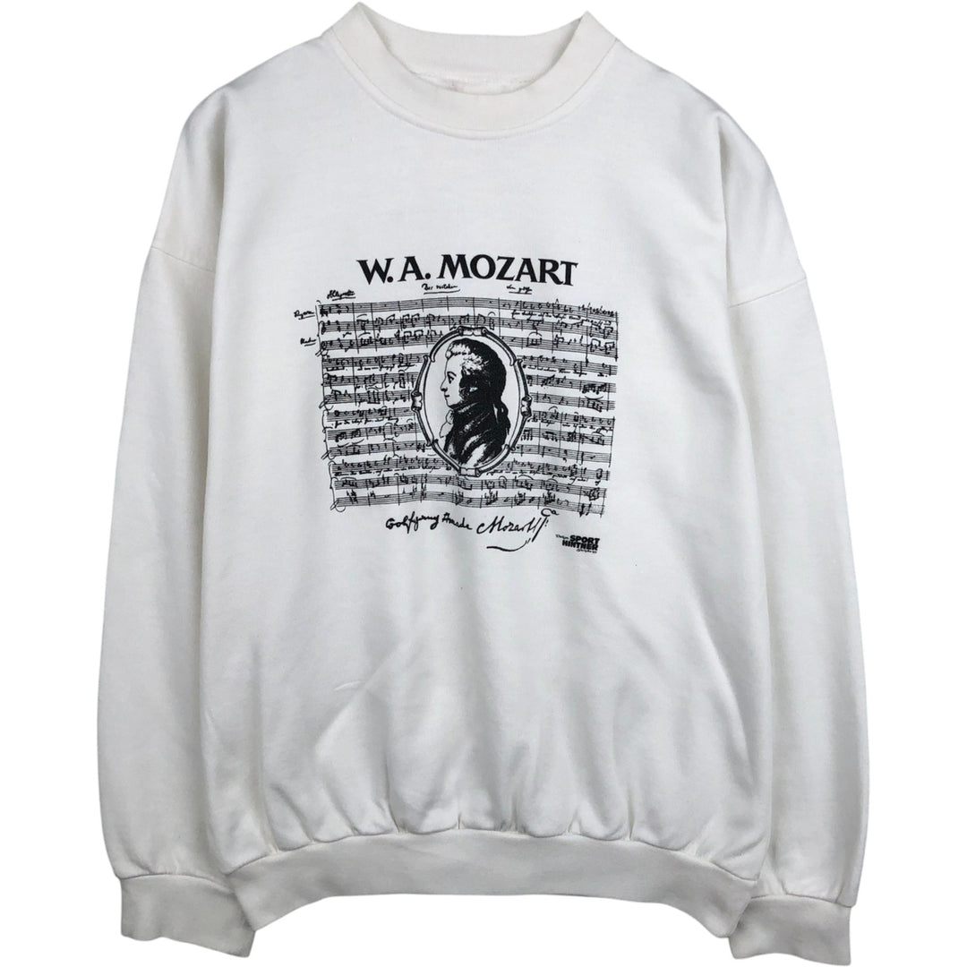 Wolfgang Amadeus Mozart Print Sweatshirt (Men's Size L) unclear white type Vintage Second Hand