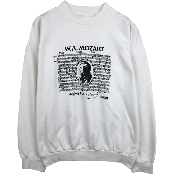 Wolfgang Amadeus Mozart Print Sweatshirt (Men's Size L) unclear white type Vintage Second Hand