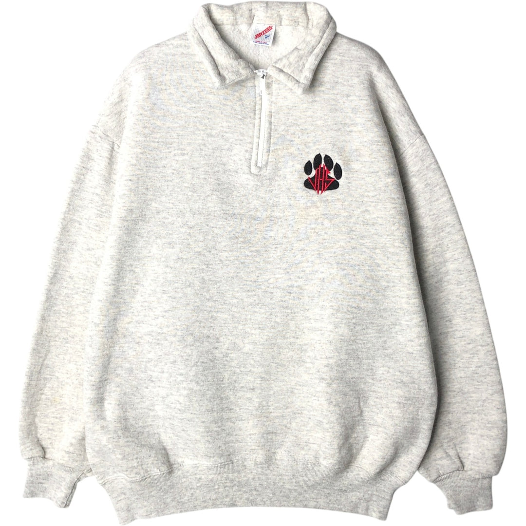 Vintage 80s-90'S Jerzees collared half-zip sweatshirt, made in the USA, men's size L polyester gray type Vintage Second Hand