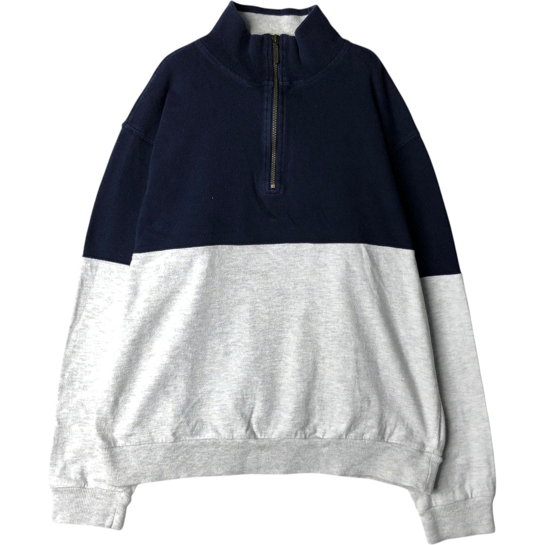 70s-80'S LL Bean Half-Zip Sweatshirt, Made in USA, Men's Size L (Equivalent), Vintage cotton navy blue type Vintage Second Hand