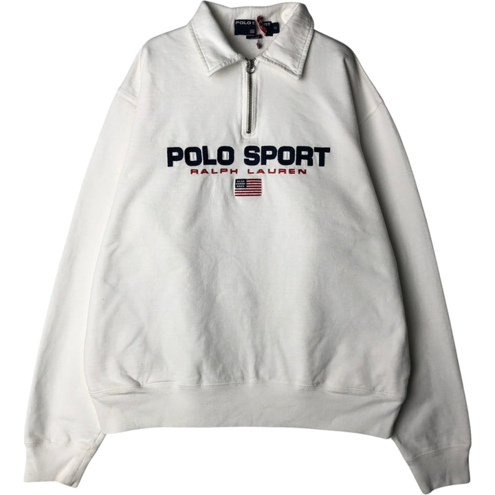 90'S Ralph Lauren Polo Sport American flag pattern collared half-zip sweatshirt, men's size M (approx.) cotton white type Vintage Second Hand