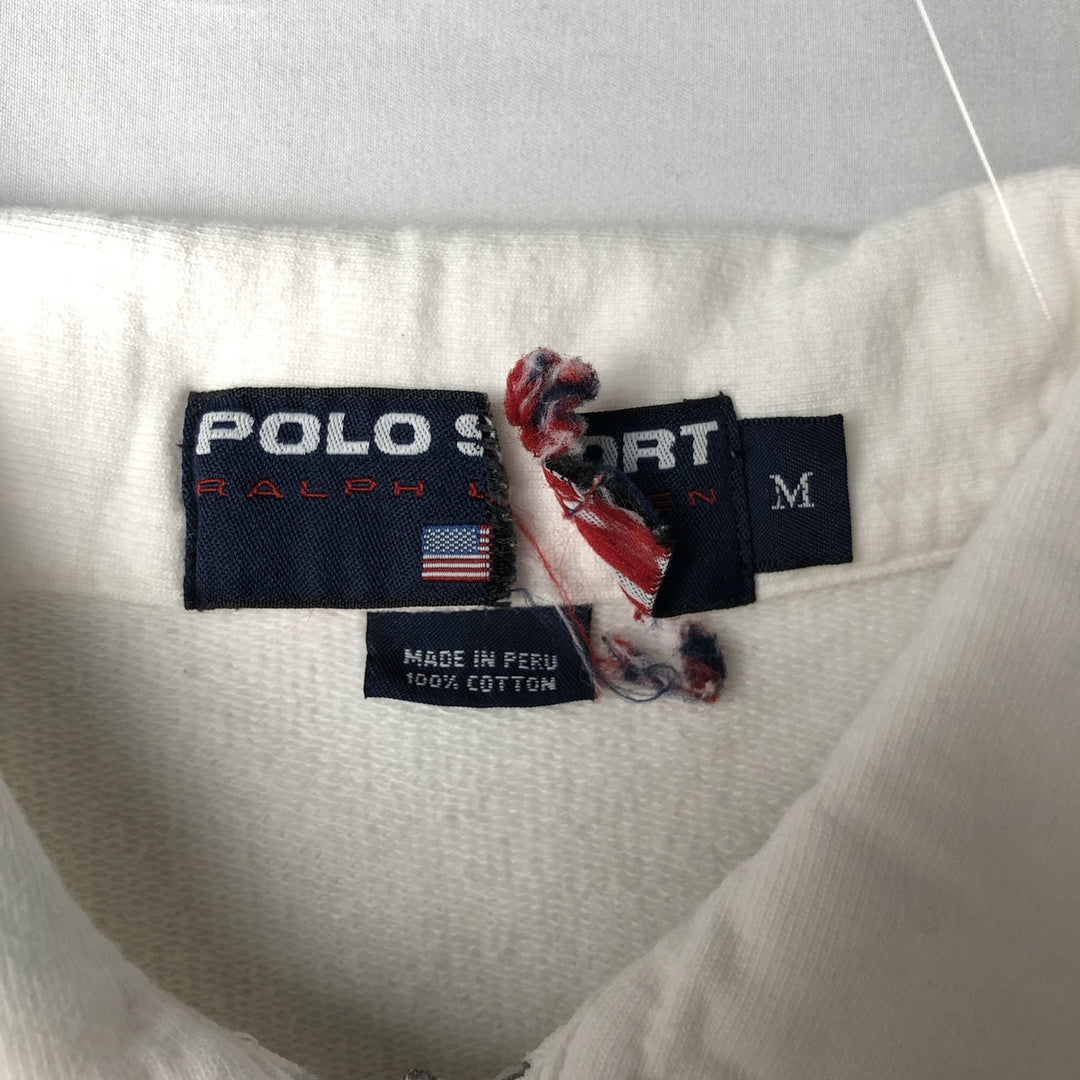 90'S Ralph Lauren Polo Sport American flag pattern collared half-zip sweatshirt, men's size M (approx.) cotton white type Vintage Second Hand