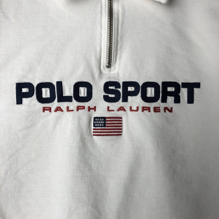 90'S Ralph Lauren Polo Sport American flag pattern collared half-zip sweatshirt, men's size M (approx.) cotton white type Vintage Second Hand