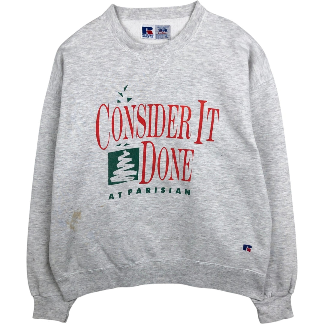 90'S Russell Advertising Sweatshirt, Made in USA, Men's XL equivalent, Vintage cotton gray type Vintage Second Hand