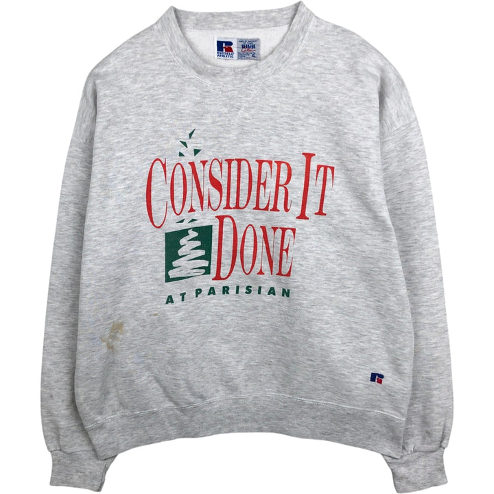 90'S Russell Advertising Sweatshirt, Made in USA, Men's XL equivalent, Vintage cotton gray type Vintage Second Hand