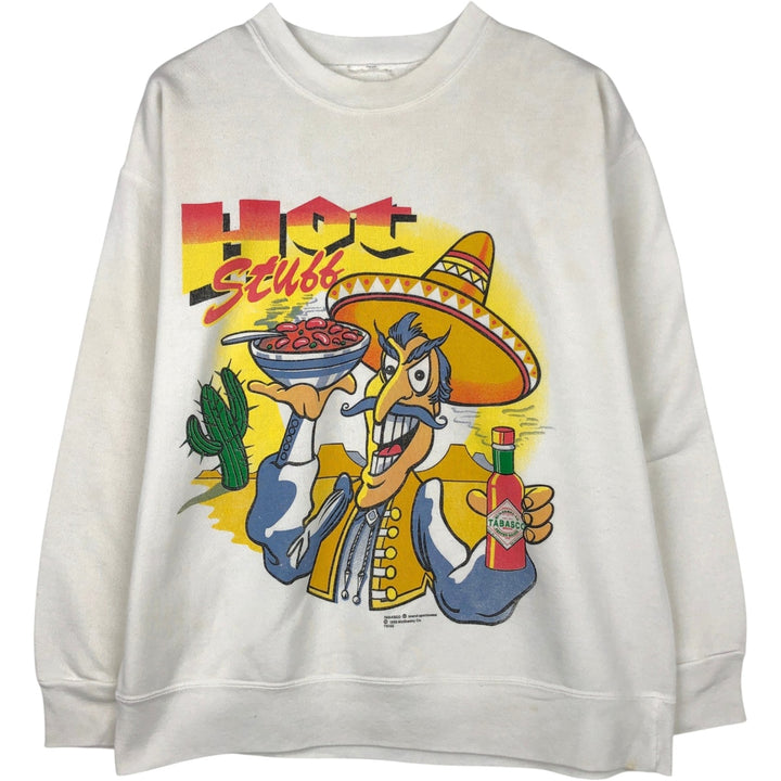 90'S TABASCO Advertising Sweatshirt, Men's Size L (approx.), Vintage unclear white type Vintage Second Hand