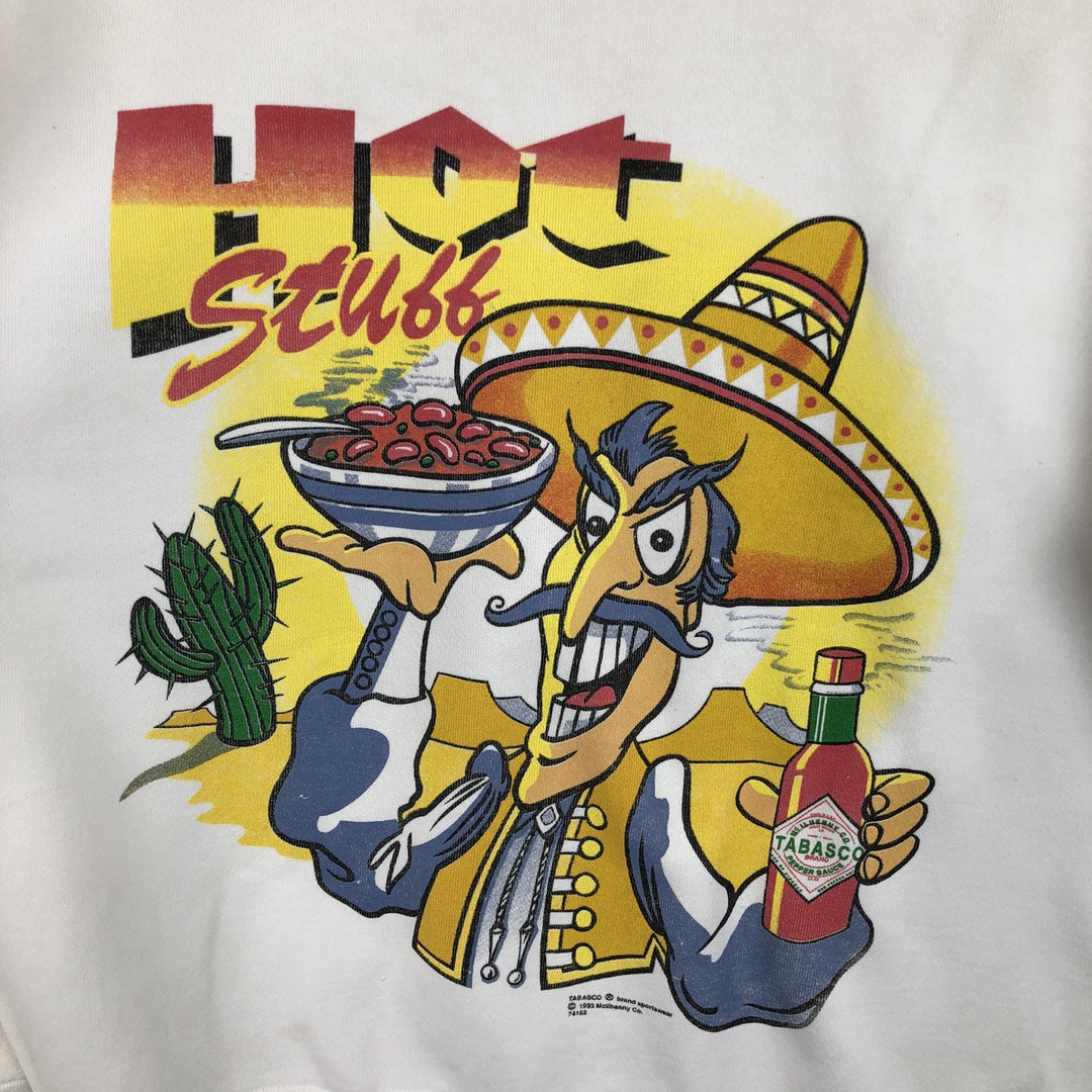 90'S TABASCO Advertising Sweatshirt, Men's Size L (approx.), Vintage unclear white type Vintage Second Hand