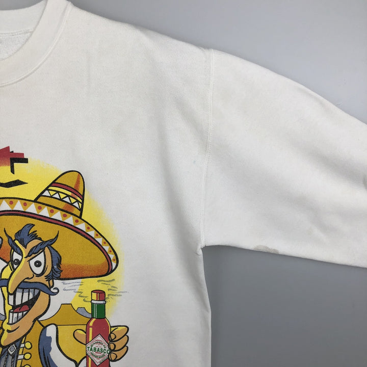 90'S TABASCO Advertising Sweatshirt, Men's Size L (approx.), Vintage unclear white type Vintage Second Hand
