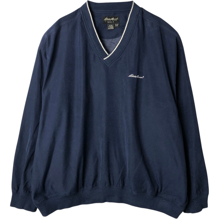 Eddie Bauer GOLF V-neck Warm-up Pullover, Men's XL equivalent. polyester navy blue type Vintage Second Hand